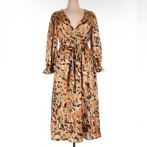SHEIN Long Sleeve Camouflage Wrap Dress